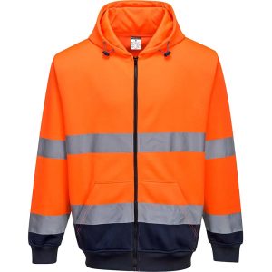 Portwest Hi Vis Contrast Zipped Hoodie Orange / Navy 2XL