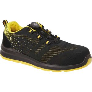 Portwest Compositelite Wire Lace Knit Safety Trainers Black / Yellow Size 10.5