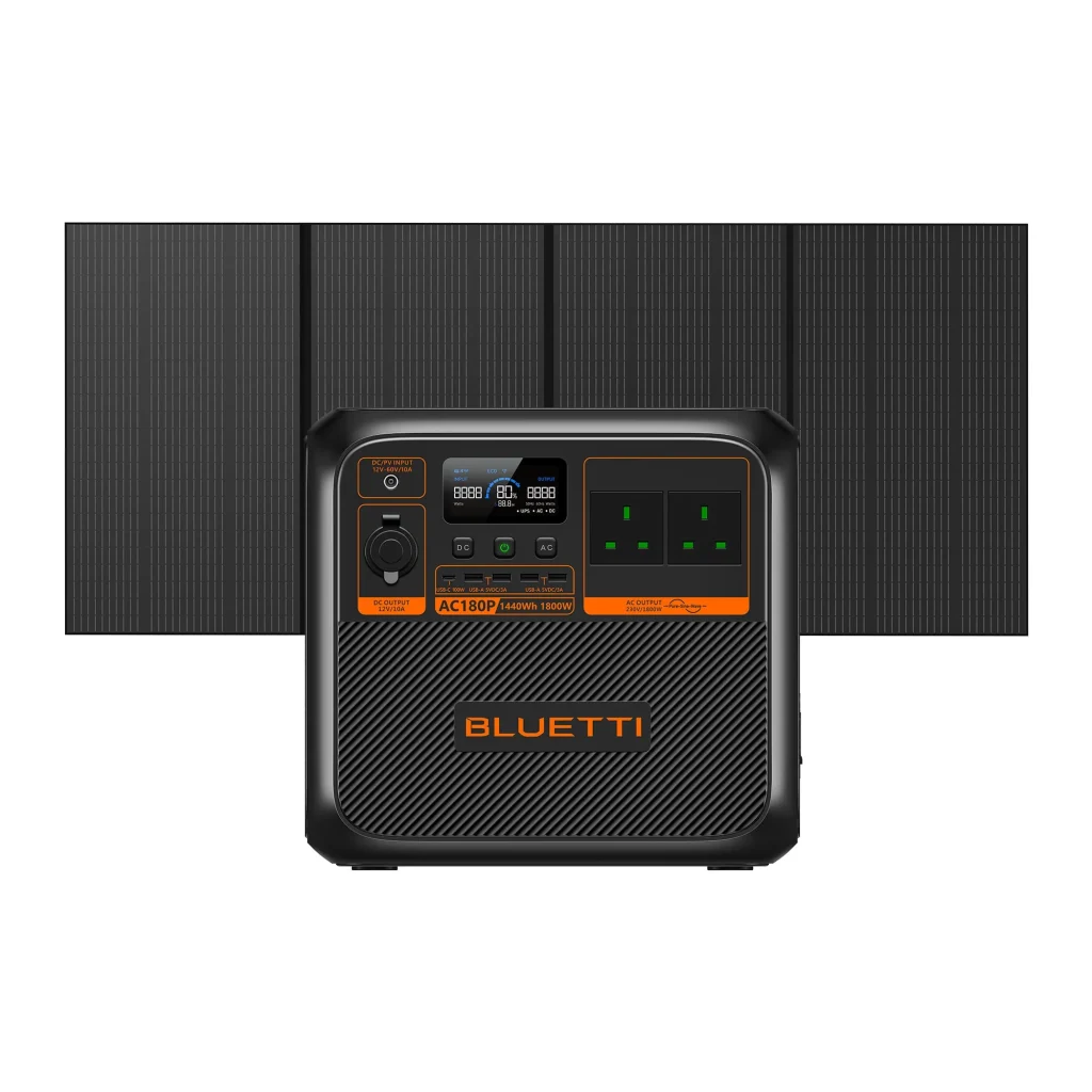 BLUETTI AC180P Portable Power Station | 1,800W 1,440Wh, AC180P+PV350 1800W 1440Wh | 350W Solar Panel