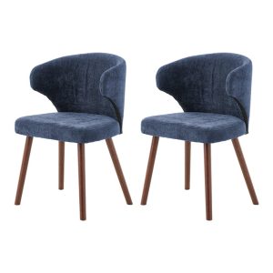 Chenille Dining Chair Curved Back Wooden Leg Pair