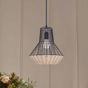 Lightsin Geometric Rattan and Iron Pendant Light for Dining, Kitchen, and Living Rooms