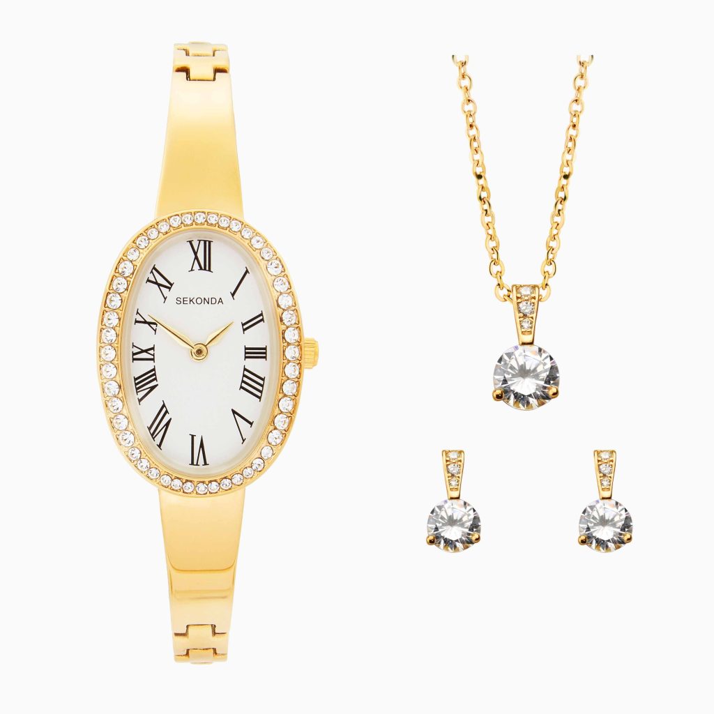 Sekonda Bellamy Ladies Stone Set Gift Set |Gold Case and Alloy Jewellery Bracelet | 49078