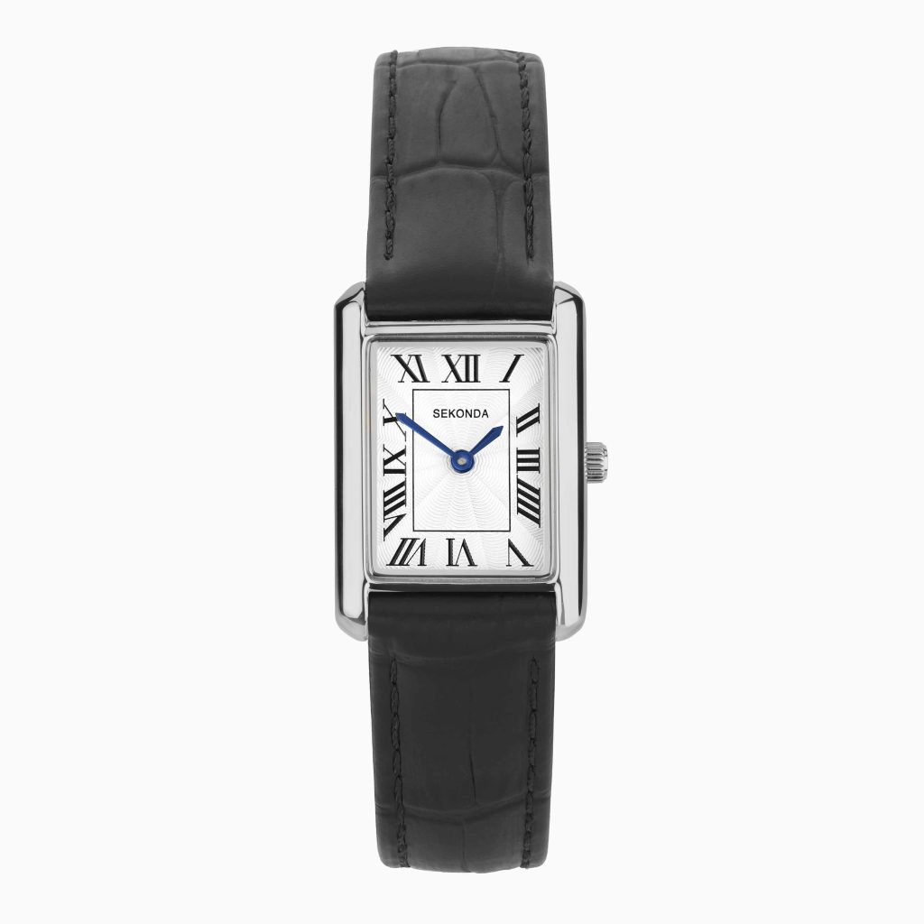 Sekonda Colette Ladies Stone Set Watch | Silver Case and Black Leather Strap | 40744