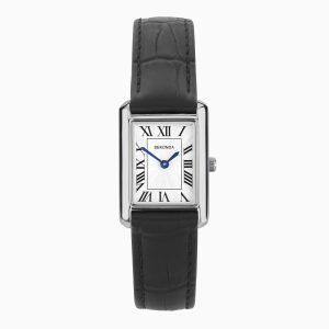 Sekonda Colette Ladies Stone Set Watch | Silver Case and Black Leather Strap | 40744