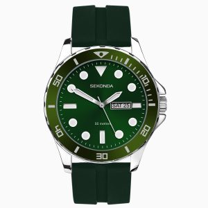Sekonda Sekonda Balearic Men’s Watch | Silver Alloy Case & Green Rubber Strap with Green Dial | 30119